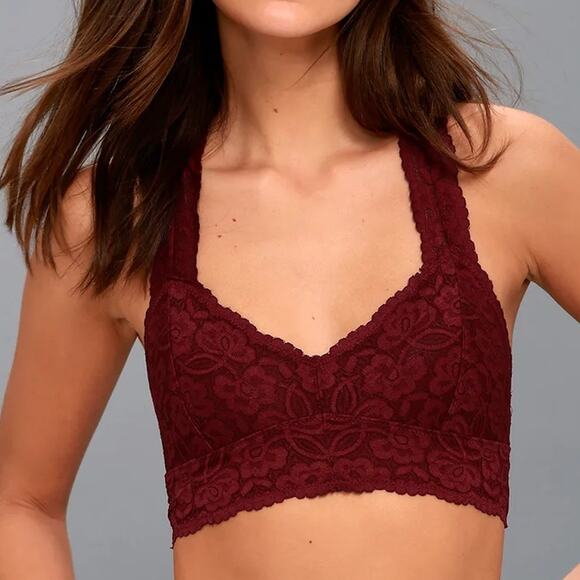 Free People Burgundy Galloon Racerback Lace Bralette - Picture 1 of 5